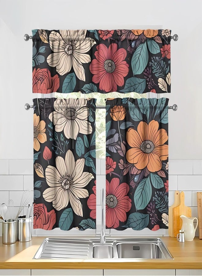 sdhinlwo Boho Kitchen Curtains Sets for Windows Bohemian Flower Curtain Sink Window Valance 3 Piece Set Boho Floral Kitchen Tier Curtains 3 Panels Decor for Living Room Bedroom - Image 3